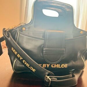 See By Chloe Black and Gold Satchel